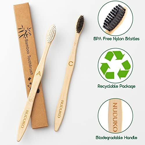 Bamboo toothbrush set with eco-friendly features.