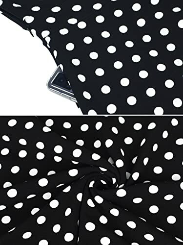 Black fabric with white polka dots pattern.