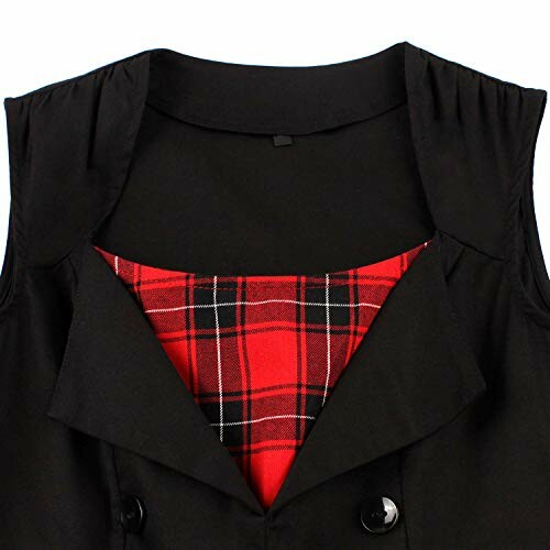 Black vest with red plaid lining