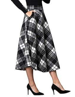 IDEALSANXUN Womens Plaid Wool Skirts