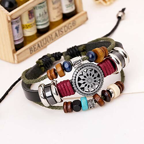 Bohemian style bracelet with decorative watch face and beads.