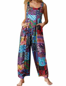 UANEO Overalls for Women Loose Fit Summer Wide Leg Jumpsuits Floral Boho Clothes