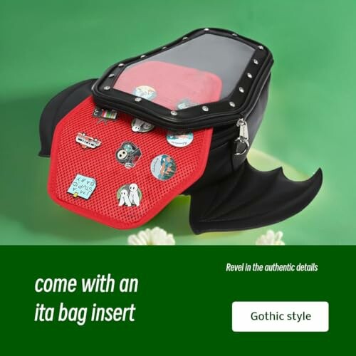 Gothic style ita bag with insert and pins