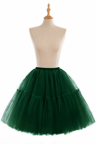 Green tulle skirt displayed on a mannequin.