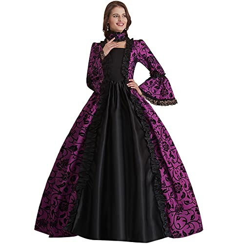 Woman wearing a purple and black Victorian-style gothic dress