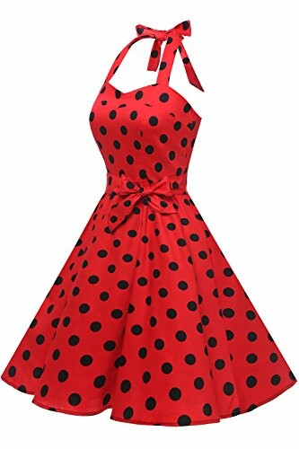 Red dress with black polka dots and halter neck