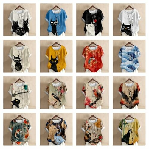 Collection of stylish graphic t-shirts with animal designs.