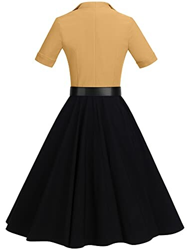 Vintage dress with yellow top and black flared skirt.