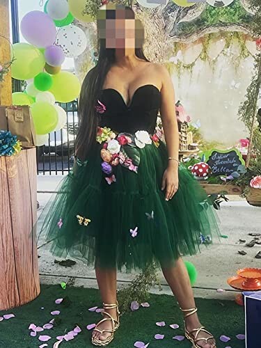 Woman in a floral dress at a decorated party