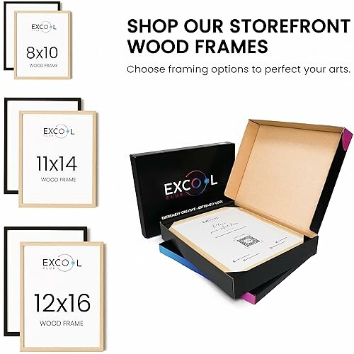 Various sizes of wood frames with packaging.
